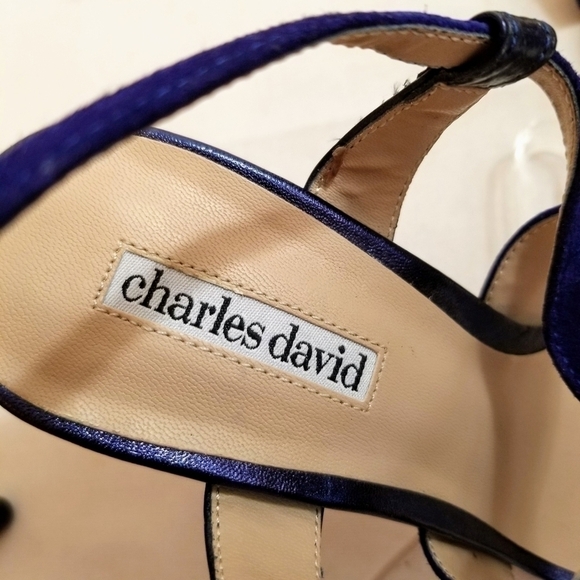 Charles David Purple Leather Strappy Ankle Heels 8 - Picture 2 of 8